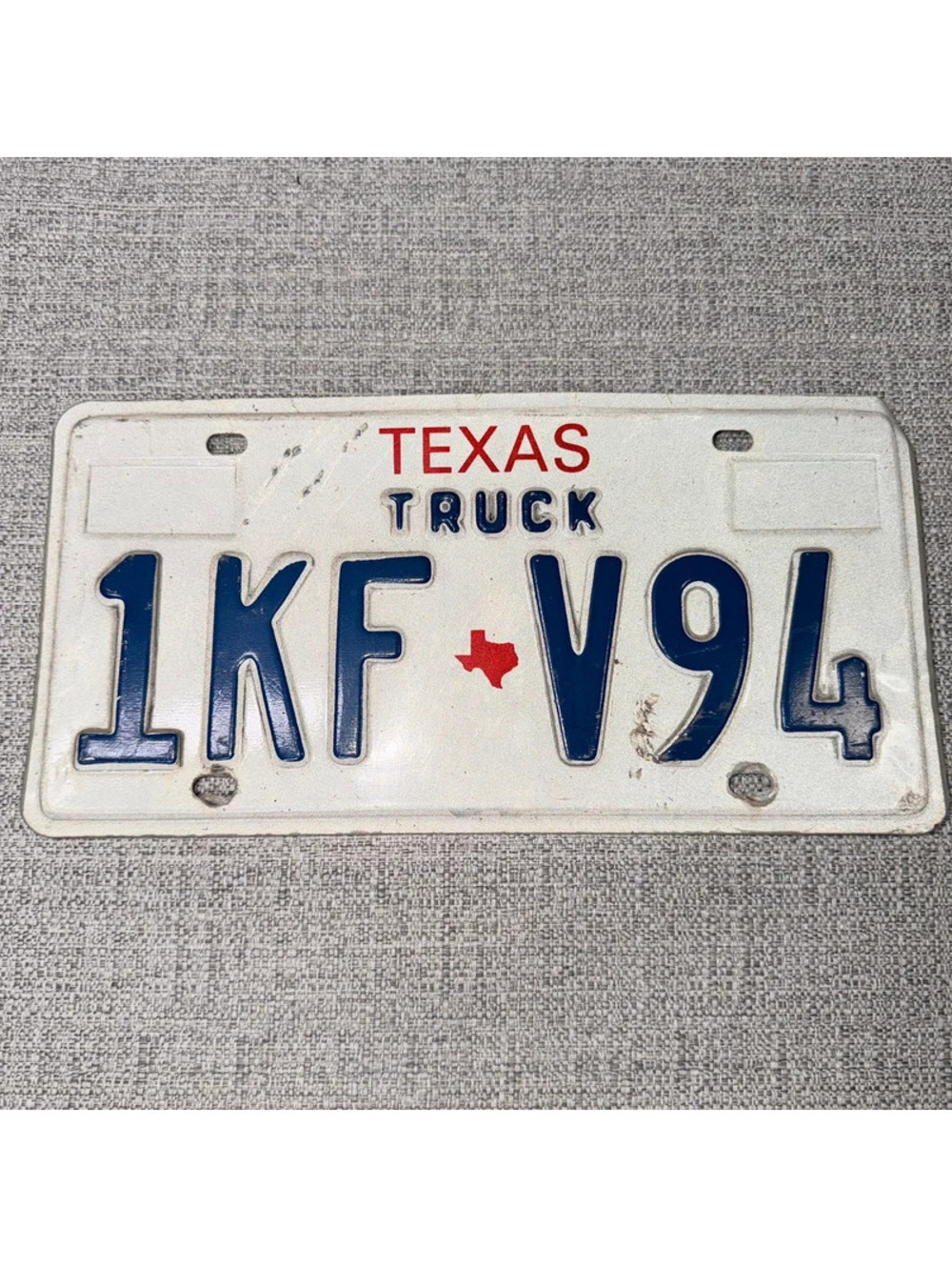 VTG Texas Truck License Plate 1KF V94 White Blue Red Lone Star Man Cave Decor